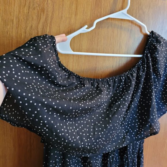 ASOS OHS Black Polka Dot Off Shoulder Jumpsuit 1x - Picture 7 of 8